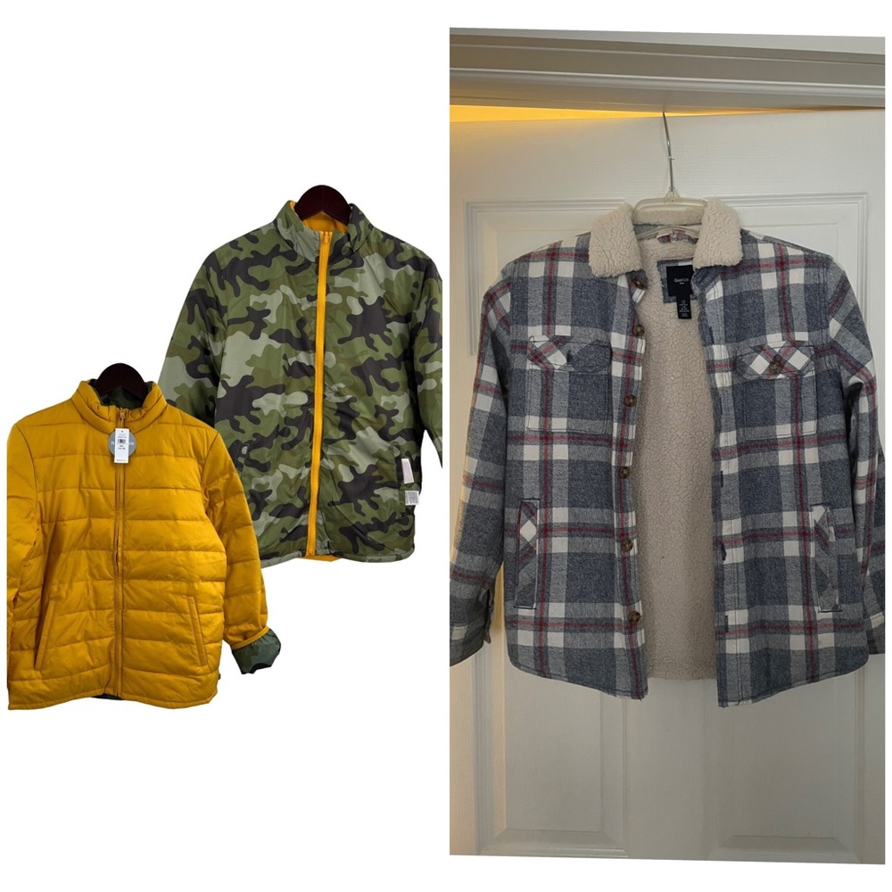 Set Of 2 Kids Gap  Yellow XL  Reversible Jacket And Shirt Plaid Jacket Lined M